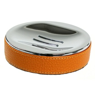 Soap Dish Round Soap Dish Made From Faux Leather In Orange Finish Gedy AC11-67